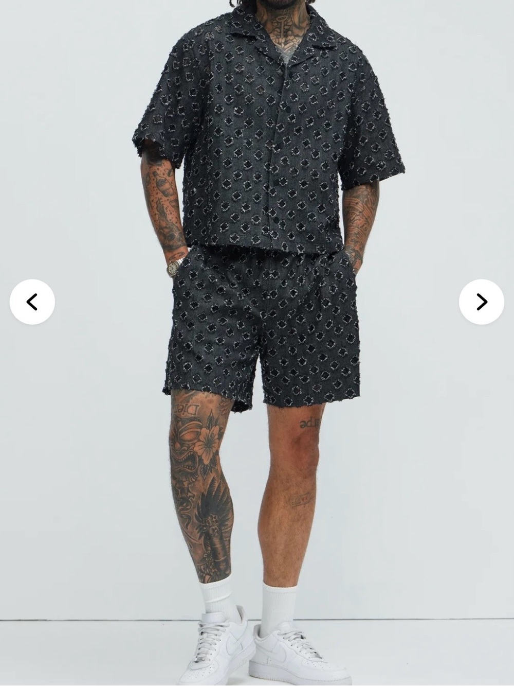 Fashion Nova Men's Black Textured Set Button Up Shirt and Shorts Size XL NWT
